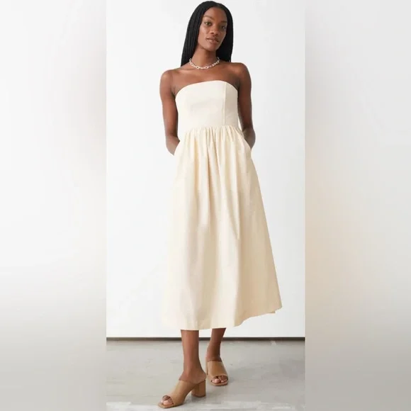 white christmas dresses Save The Date Cream Bandeau Midi Dress With Train – Club L London